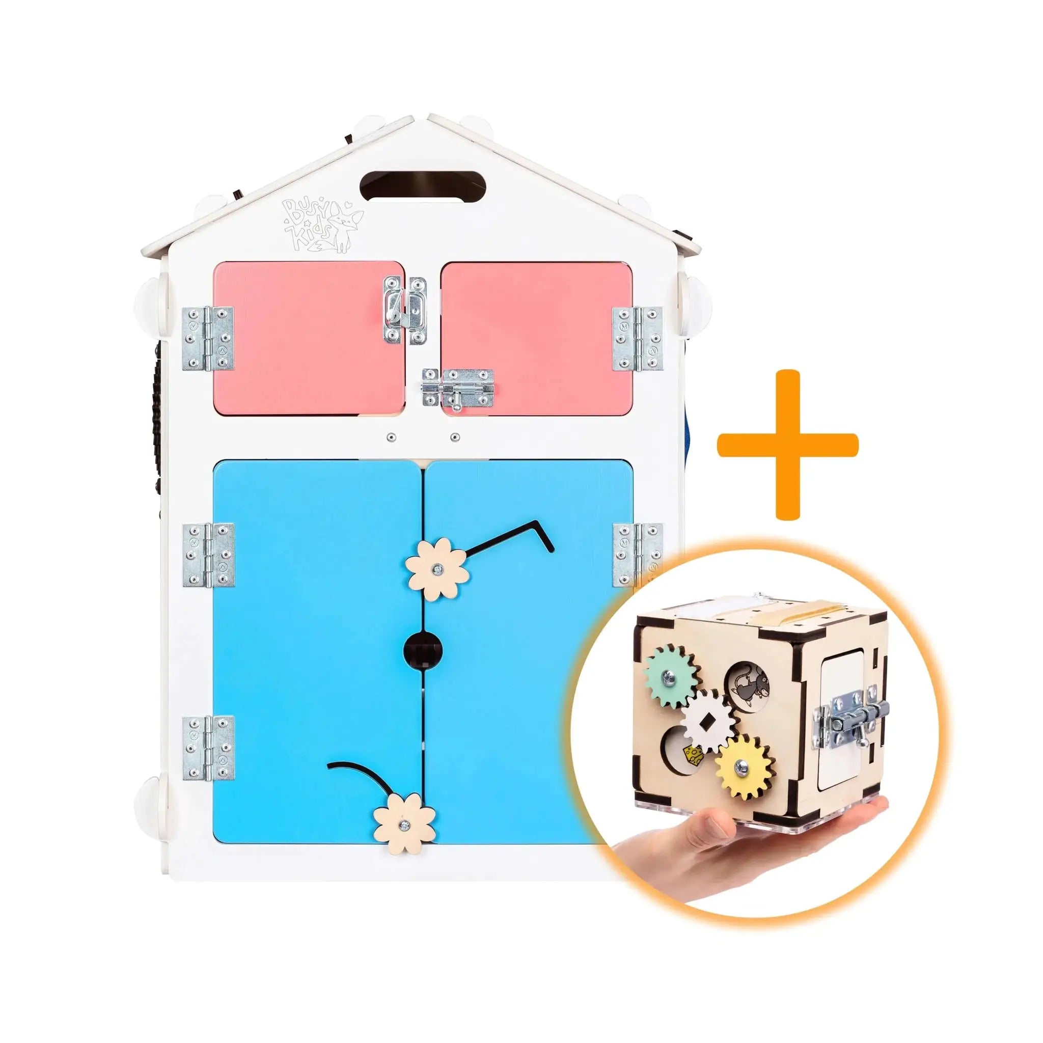 Ensemble Maisonnette Blanche et Cube Interactif - Bois Natura, 12 à 18 mois - BusyKids by BusyKids