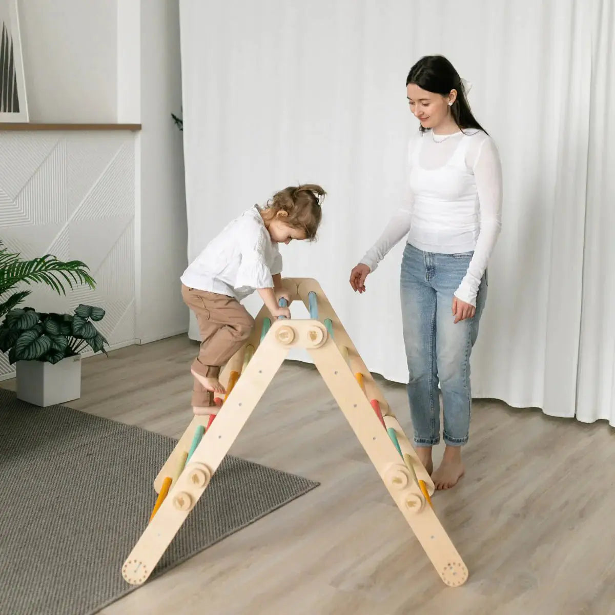 Ensemble d’escalade (set S) - arc-en-ciel, bois brut (non verni), 18 à 24 mois - BusyKids by BusyKids