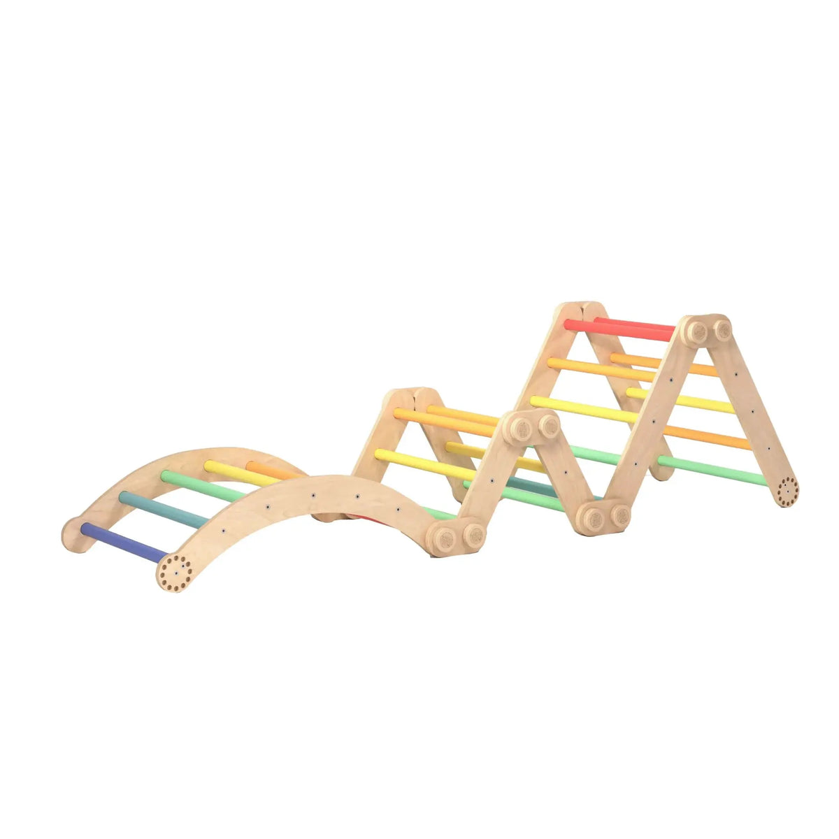 Ensemble d’escalade inclinable (set L avec Rocker) - arc-en-ciel, bois brut (non verni), 18 à 24 mois - BusyKids by BusyKids