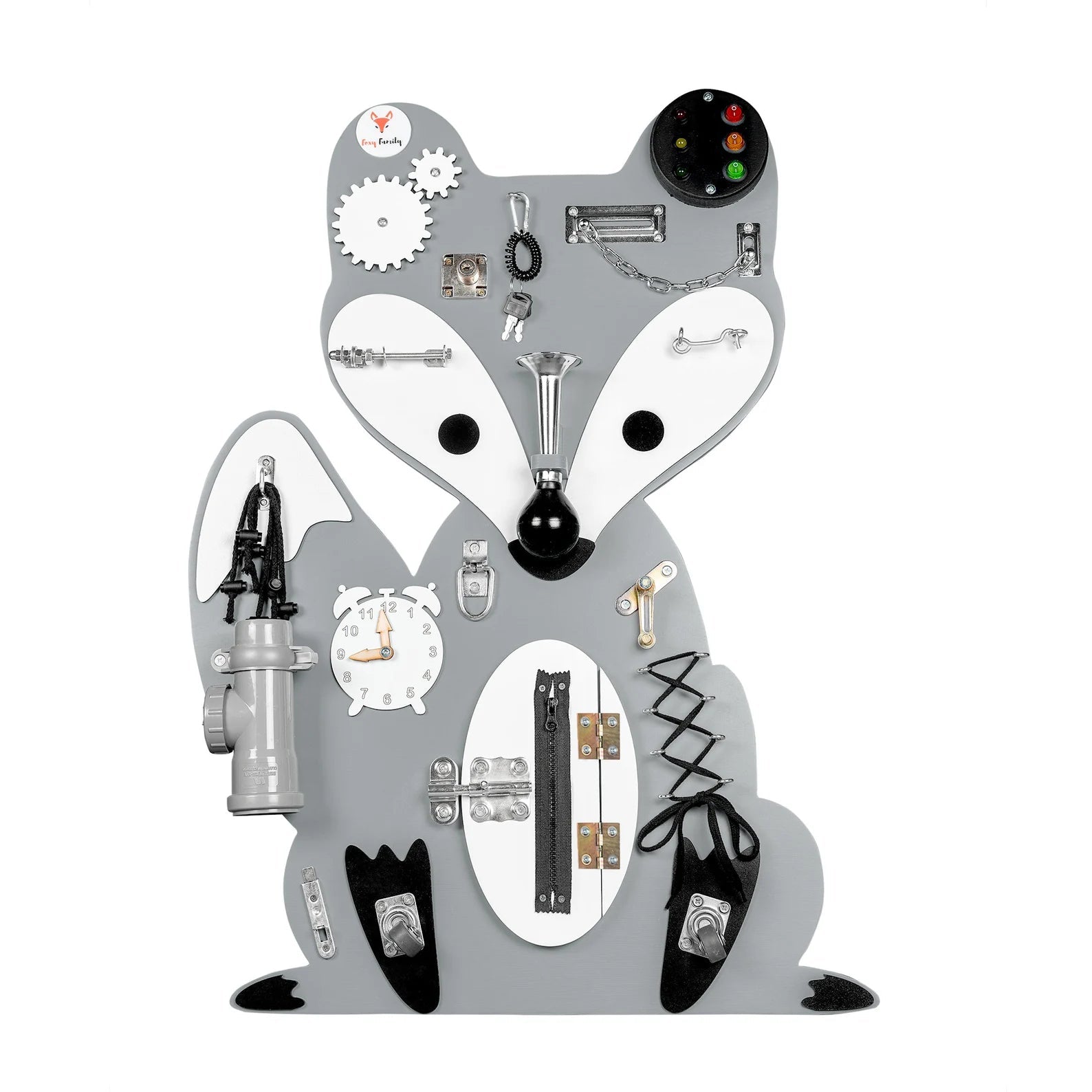 Fox Leo Gray Busy Board - Planche sensorielle - Jeu de motricite fine pour enfant ( 3 ans et + ) - myplayground