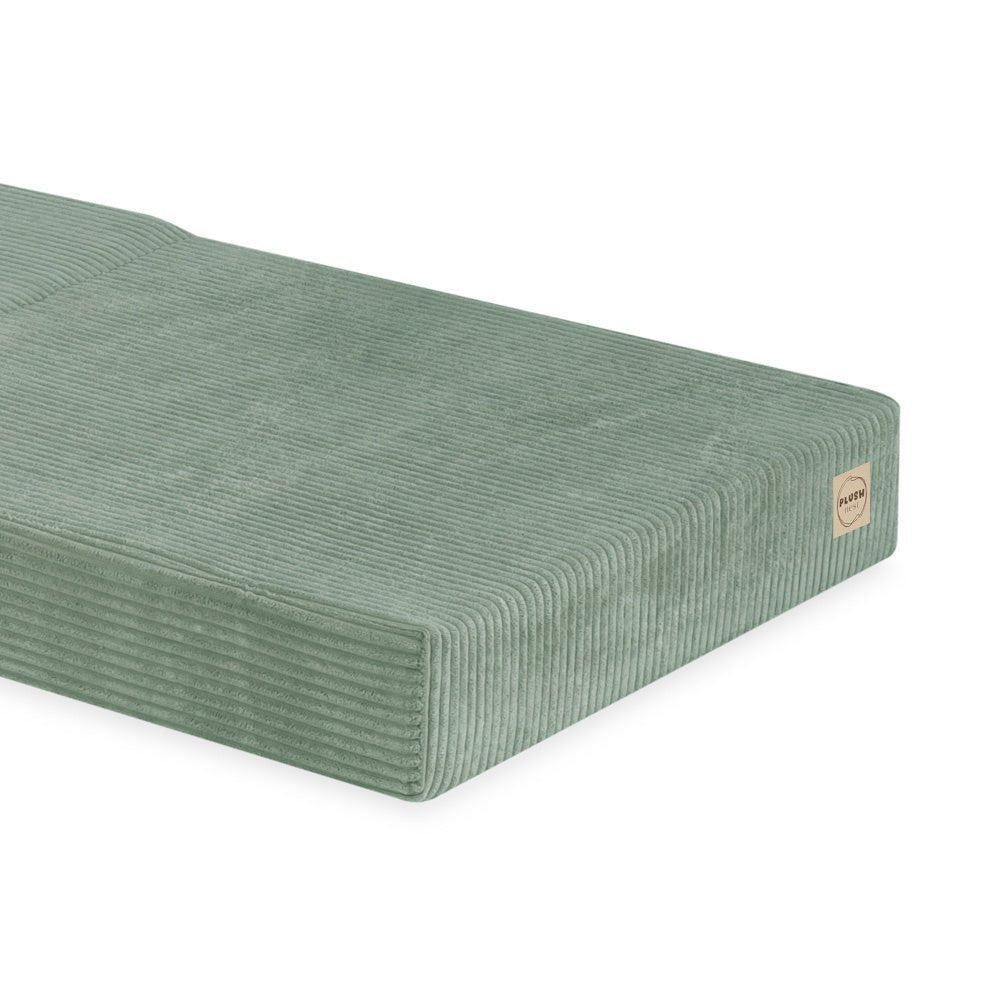 Matelas Foldie large avec appui-tête - Velours côtelé vert premium - Plush Nest by Misioo