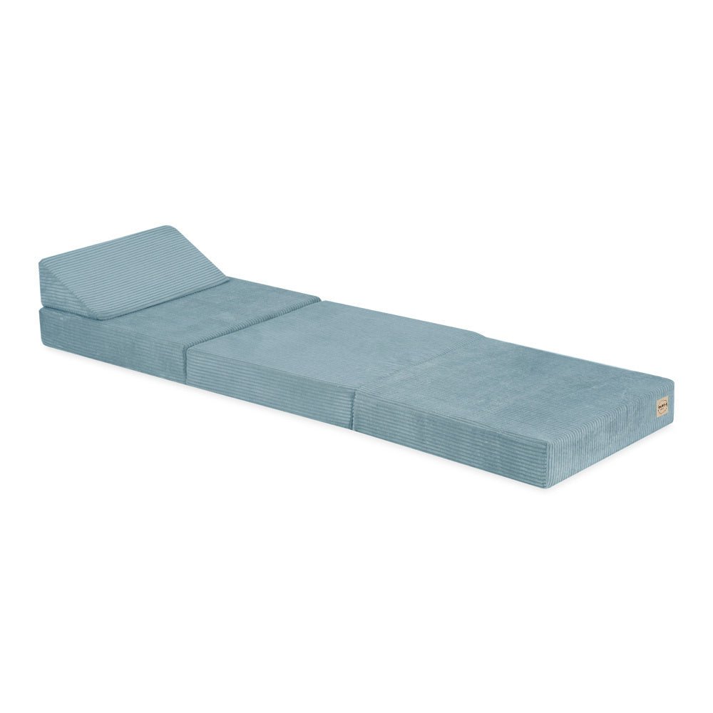 Matelas Foldie large avec appui - tête - Velours côtelé bleu premium - Plush Nest - myplayground