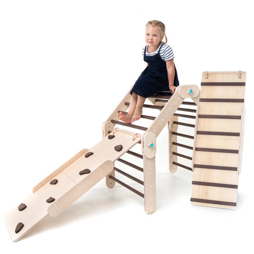 Set 3 en 1 Darkwood Pikler Avec Deux Rampes, Grimpeur Transformable - Happymoon - myplayground