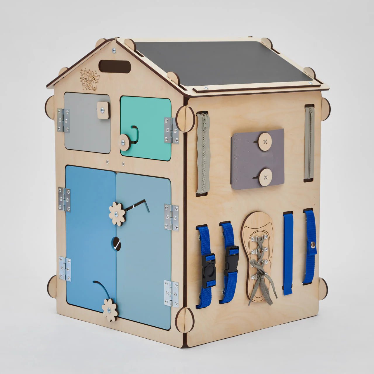 Ensemble Maisonnette et Cube Interactif - menthe, bois natura, 12 à 18 mois - BusyKids - myplayground
