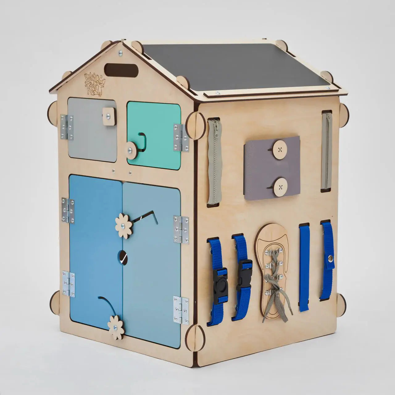 Ensemble Maisonnette et Cube Interactif - menthe, bois natura, 12 à 18 mois - BusyKids by BusyKids