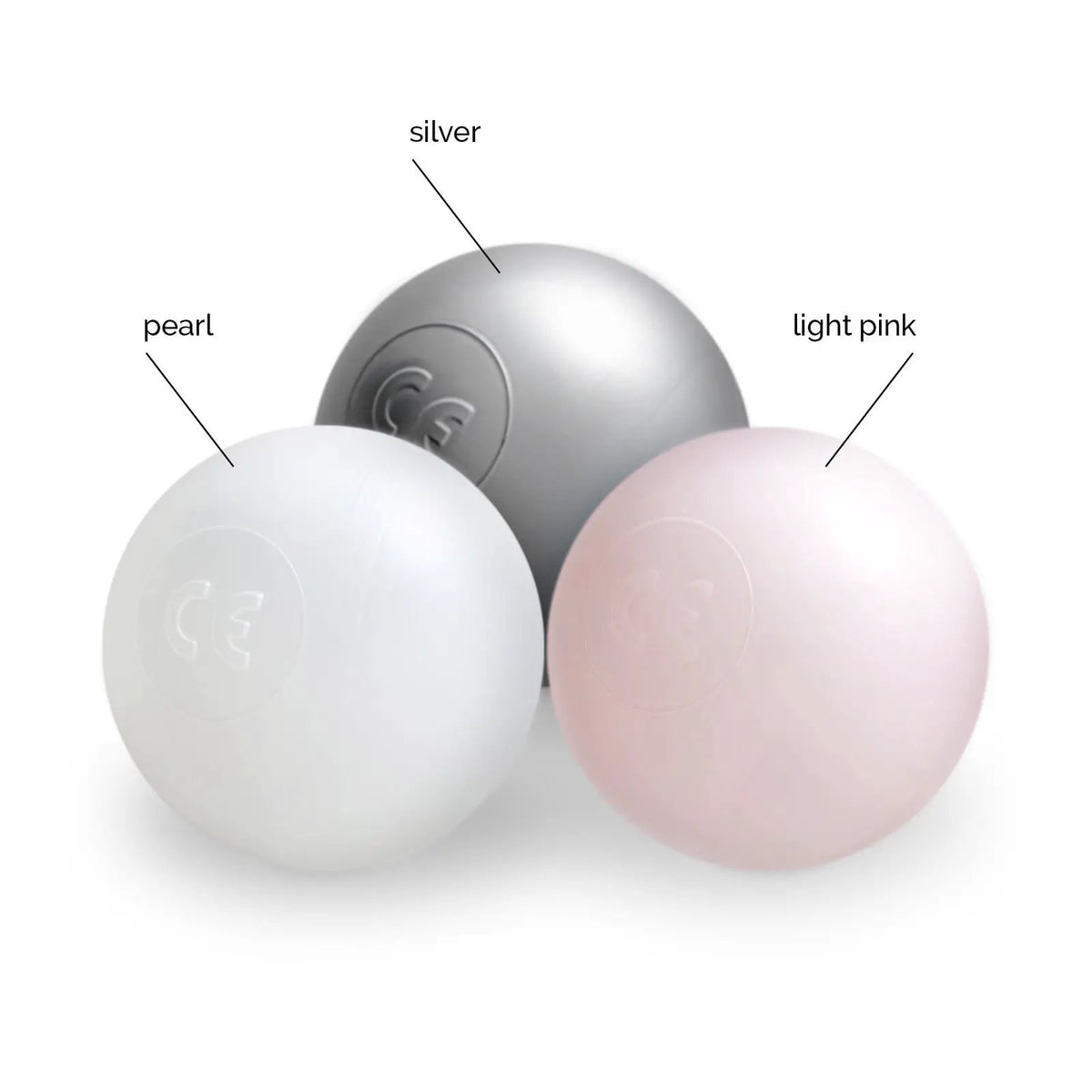 Boule de piscine à balles - 6 cm, lot de 200 pcs : perle, argent, perle rose clair - Plush Nest - Misioo by Misioo