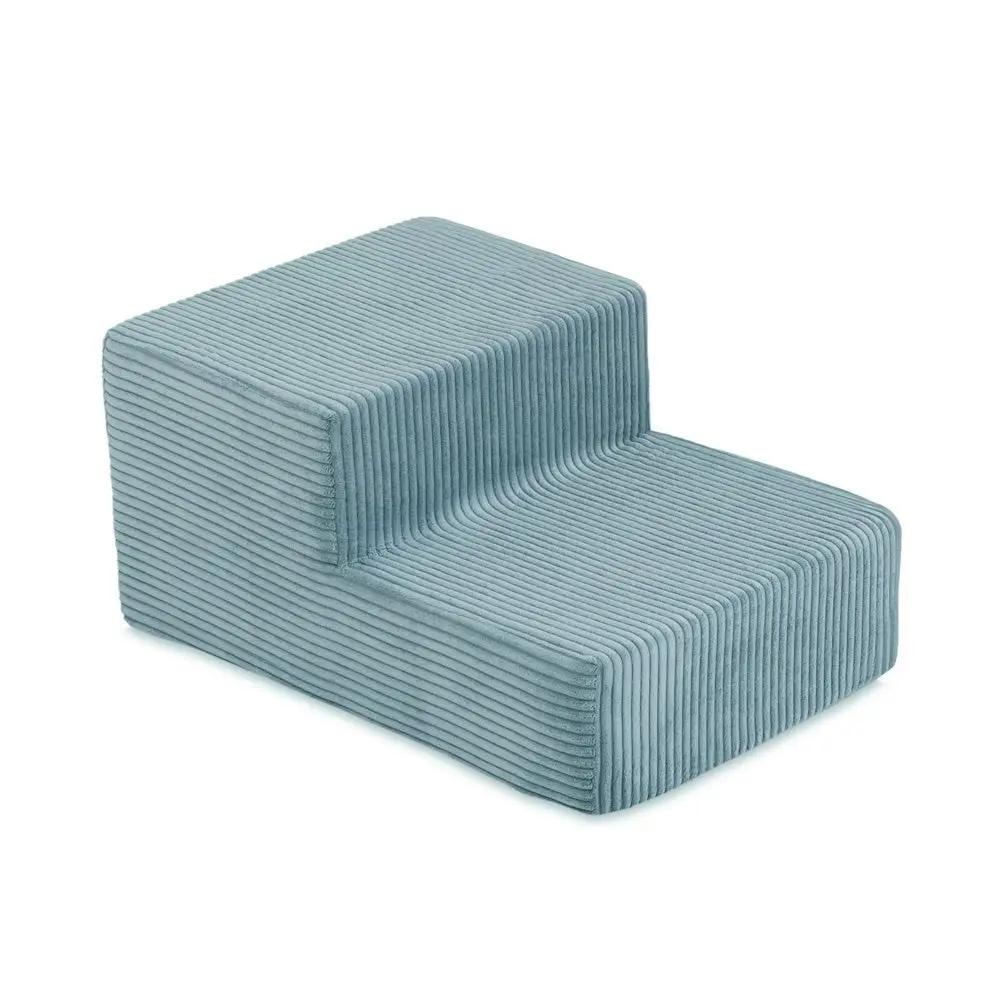Mini terrain de jeu – Velours côtelé bleu premium, bassin et 100 balles (perle, argent) – Plush Nest by Misioo