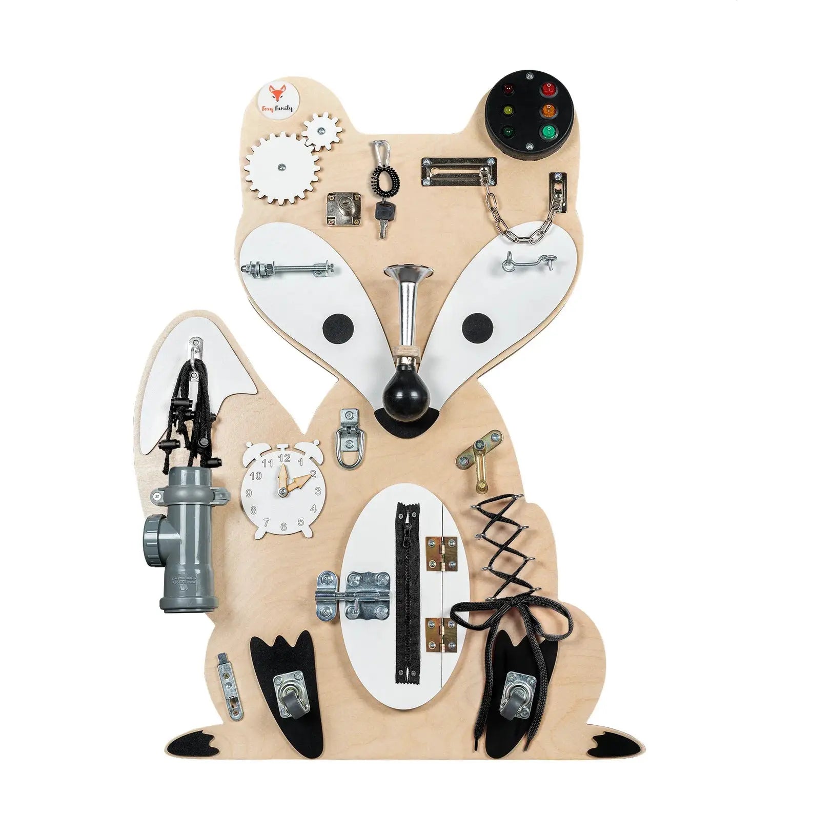 Fox Woody Busy Board - Planche sensorielle - Jeu de motricite fine pour enfant ( 3 ans et + ) by FoxyFamily