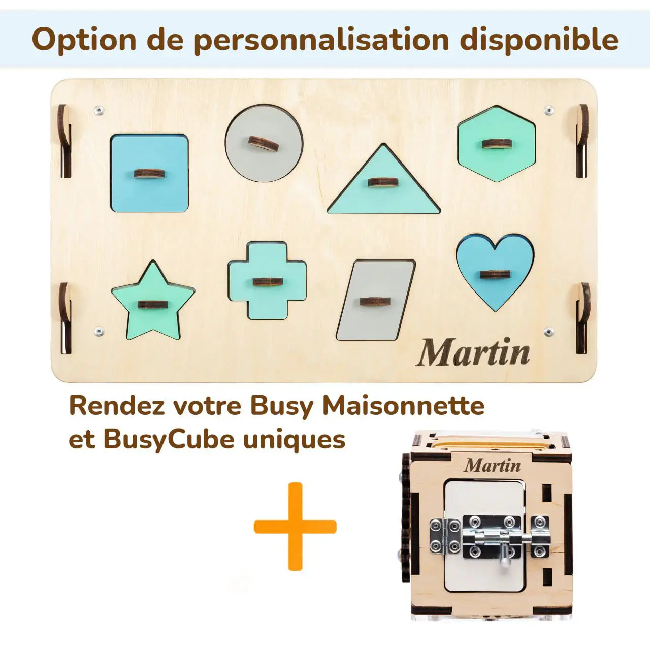 Ensemble Maisonnette et Cube Interactif - menthe, bois natura, 12 à 18 mois - BusyKids by BusyKids