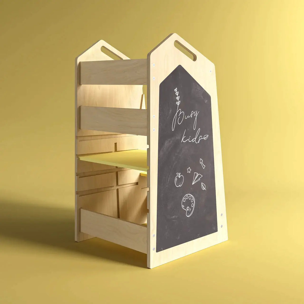 Tour d’Apprentissage Multifonctions 5 en 1 Play XL -Bois Brut (non verni), 18 à 24 mois - BusyKids by BusyKids