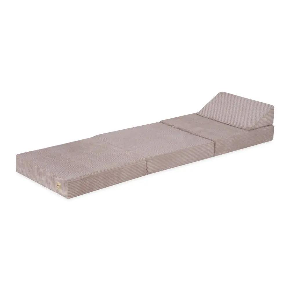 Matelas Foldie large avec appui-tête - Velours côtelé beige premium - Plush Nest by Misioo