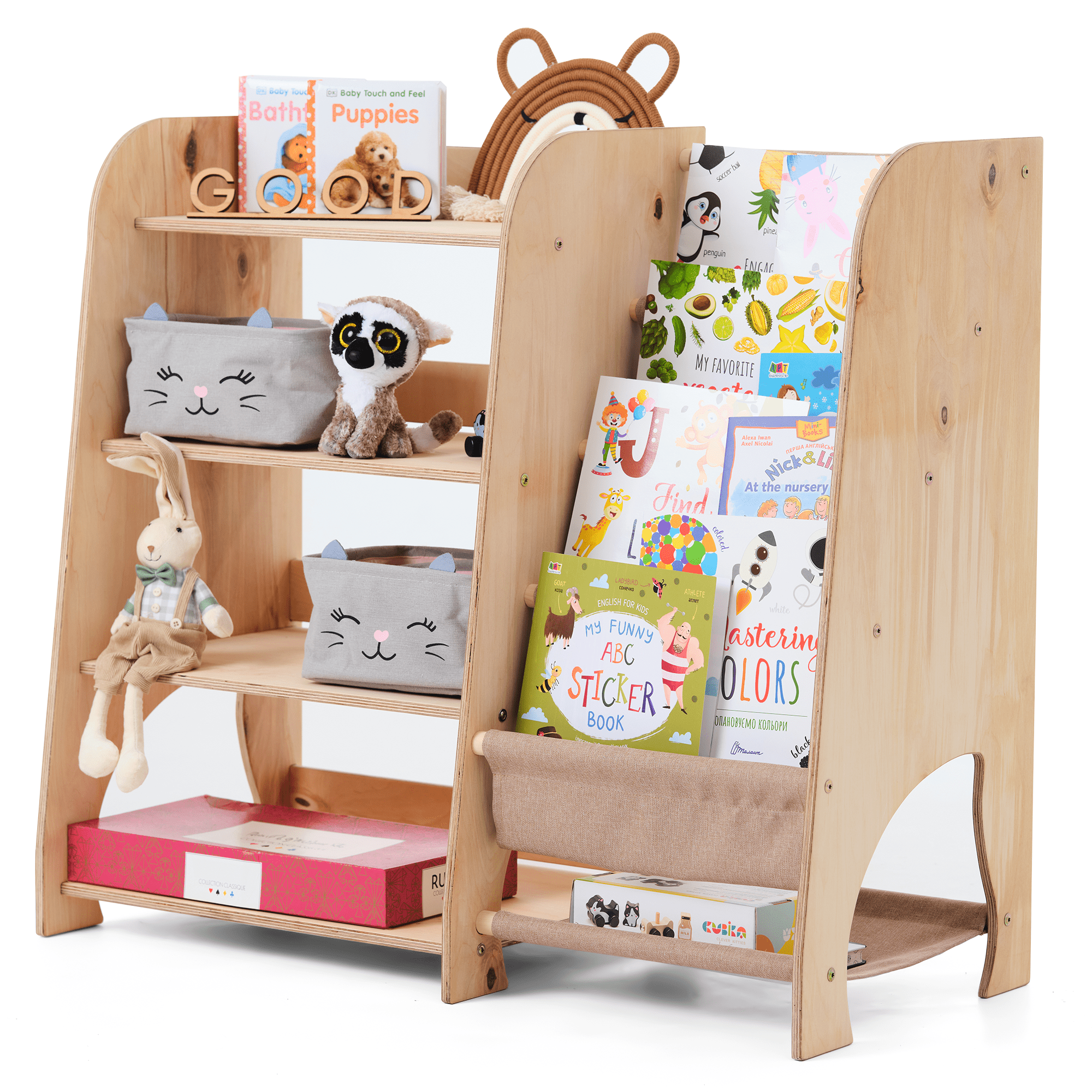 2 in 1 Montessori Book and Toy Shelf for Kids Fosters Independence and Organization by Goodevas