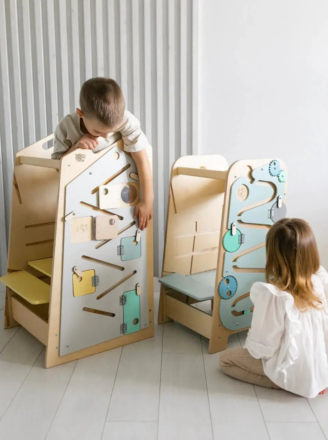 Tour d’Apprentissage Multifonctions 5 en 1 Play XL -Bois Brut (non verni), 18 à 24 mois - BusyKids by BusyKids