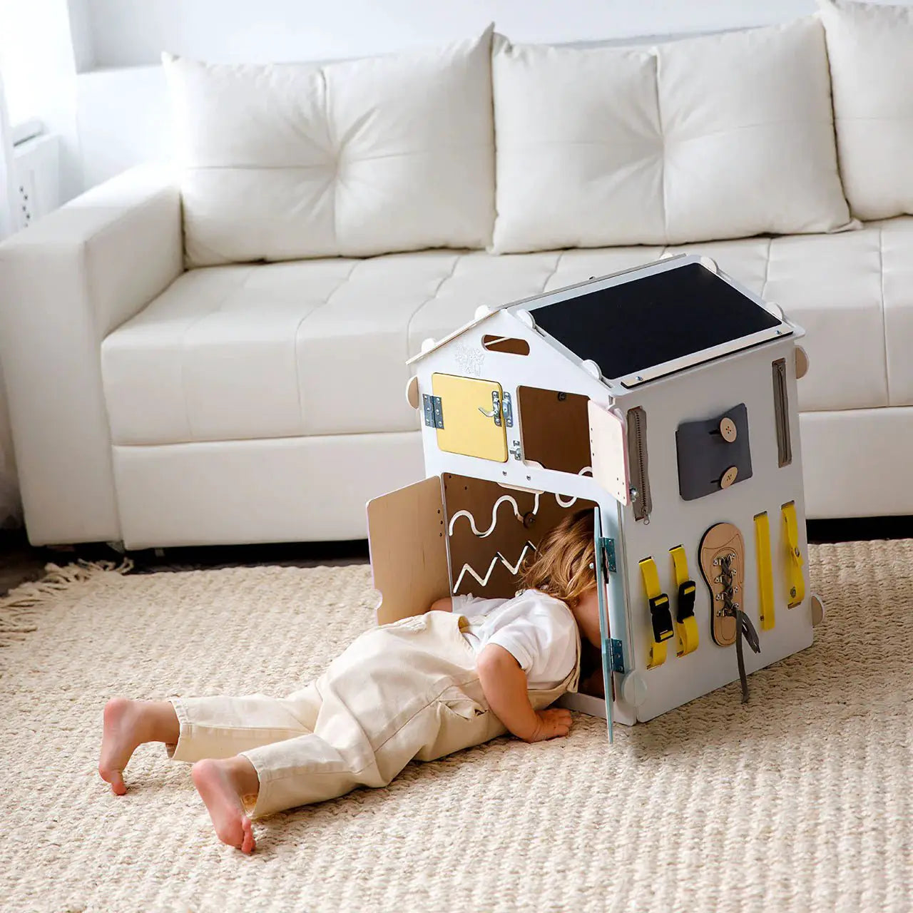 Ensemble Maisonnette et Cube interactif - blanc/pastel, bois Natura, 12 à 18 mois - BusyKids by BusyKids