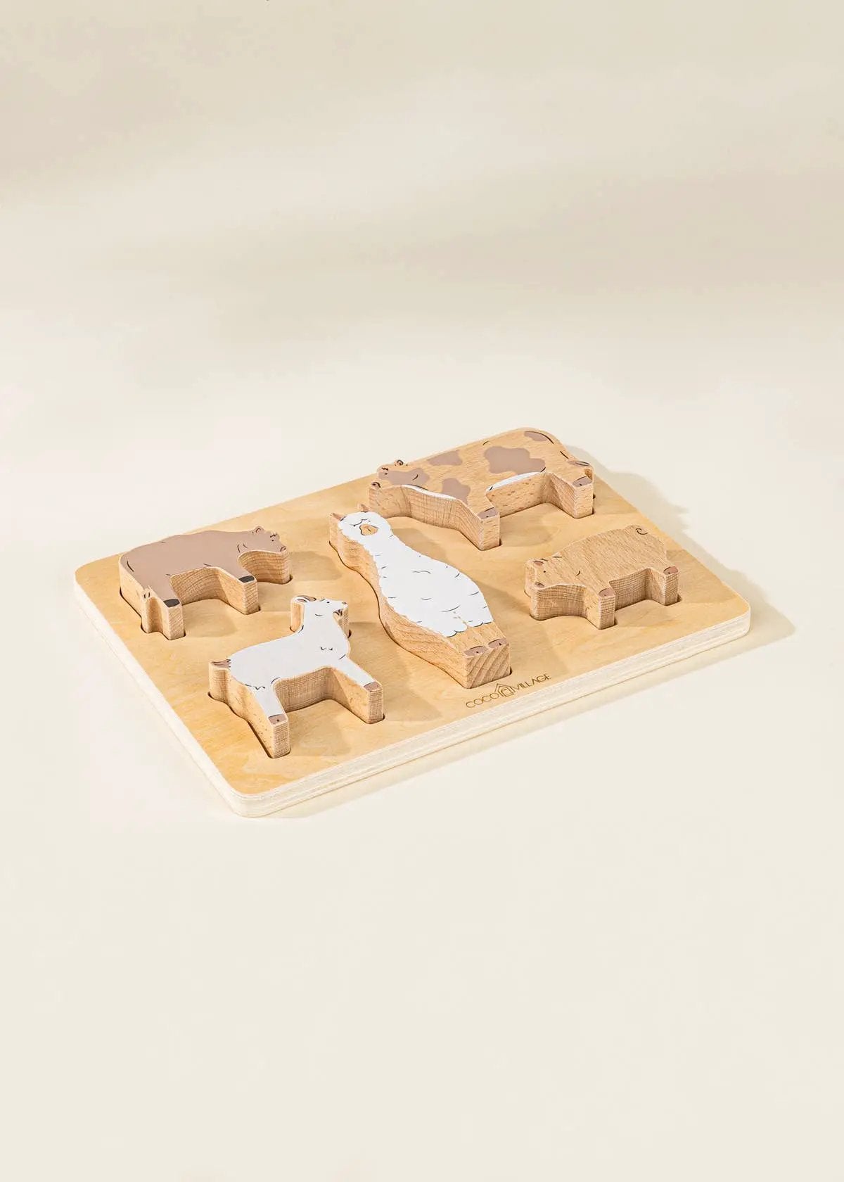 Ensemble de 5 animaux de grange sur assiette en bois - Coco Village by Coco Village