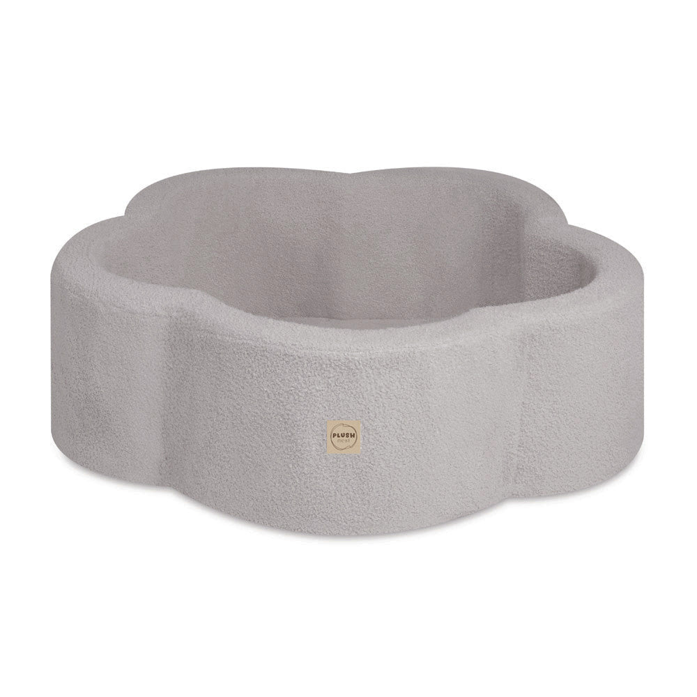 Piscine à balles avec tapis, 95x30 cm, agneau gris, Floral Fun Zone (+ 200 boules argent, perle, transparentes) -Plush Nest - Misioo by Misioo