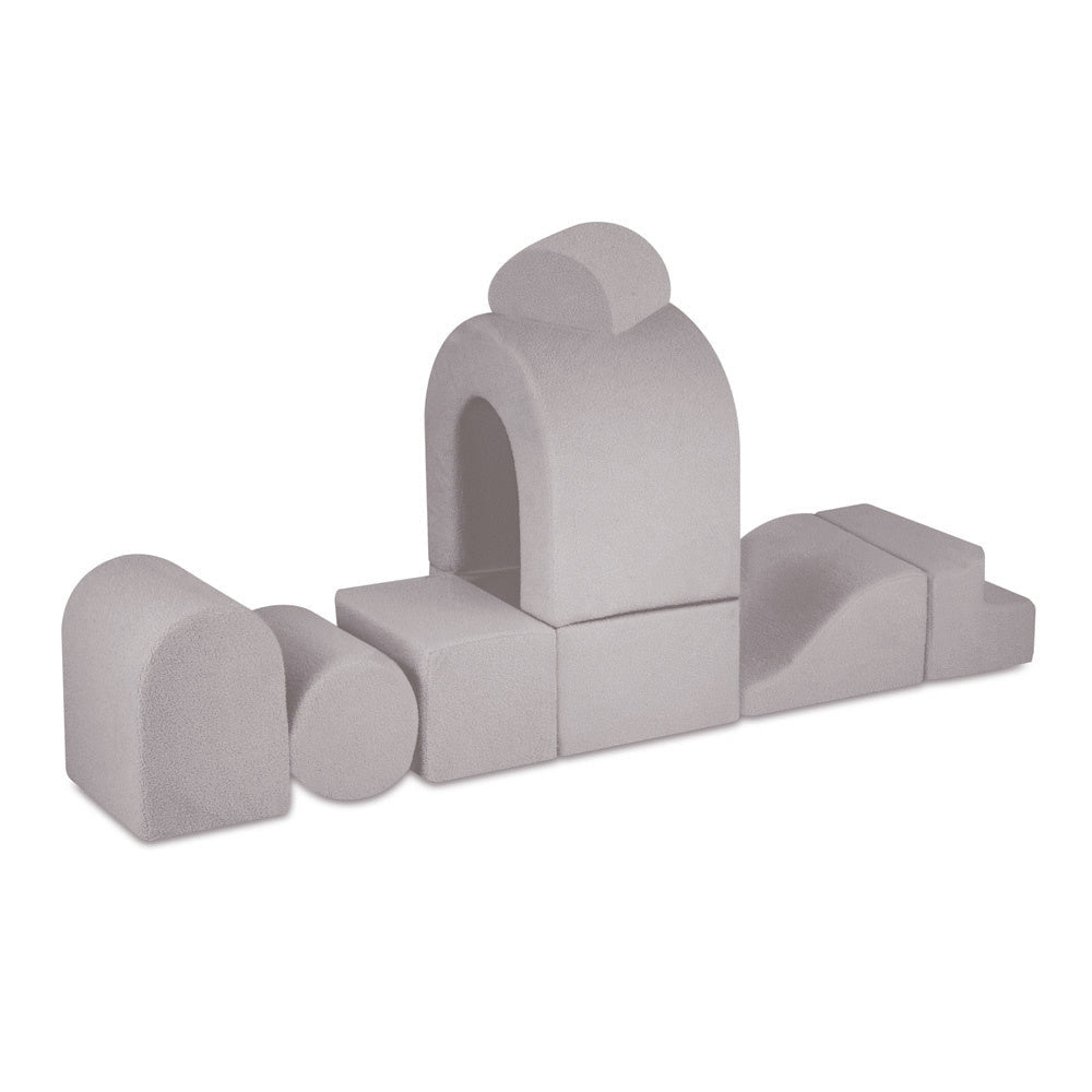 Château de terrain de jeu avec piscine +150 balles (perle, argent) – Peau de mouton grise –Plush Nest - myplayground