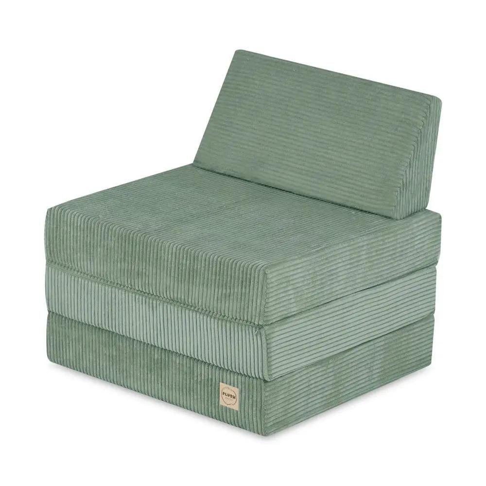 Matelas Foldie large avec appui-tête - Velours côtelé vert premium - Plush Nest by Misioo