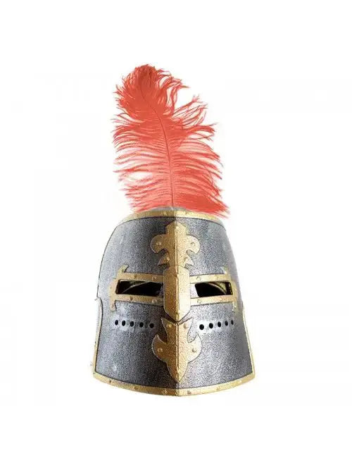 CASQUE TEMPLIER AVEC VISIÈRE + PLUME COLORÉE - Jeu de Rôle pour Enfants by KALID MEDIEVAL