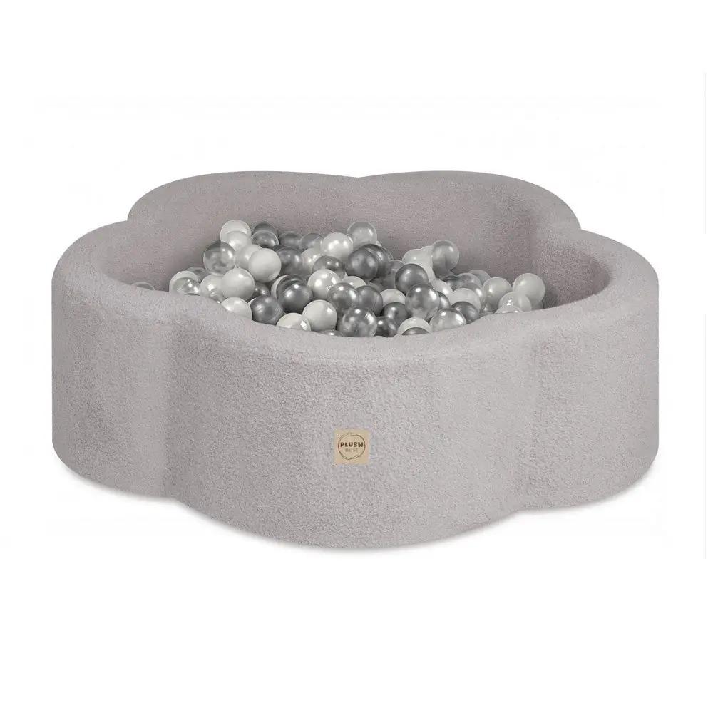Piscine à balles, 95x30 cm, agneau gris, Floral Fun Zone (+ 200 boules argent, perle, transparentes)- Plush nest - Misioo by Misioo
