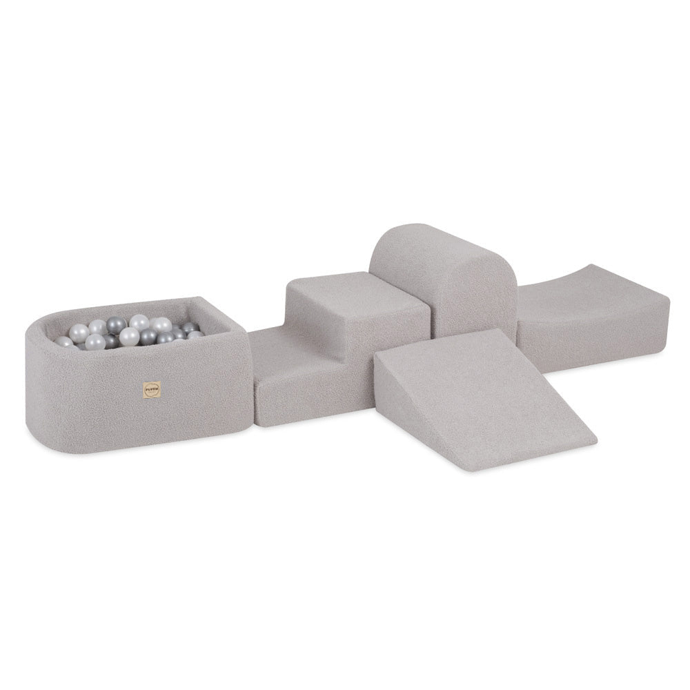 Mini terrain de jeu – agneau gris, bassin et 100 balles – Plush Nest - myplayground