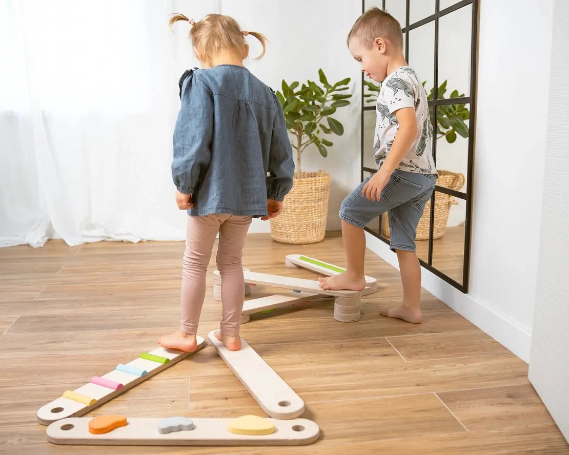 Ensemble de Poutres d'Équilibre en Bois - 8 Poutres, Poutre d'Équilibre à Double Face - Jeu de Motricité Enfant - Happymoon by HappyMoon