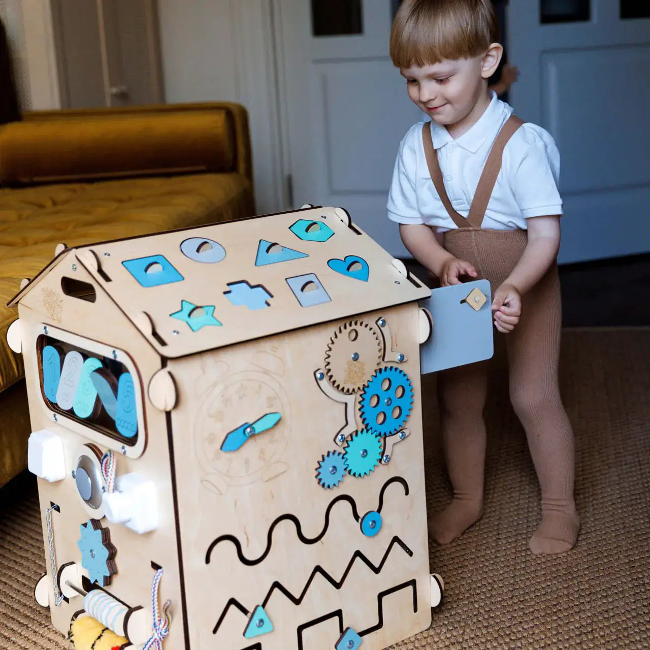 Ensemble Maisonnette et Cube Interactif - menthe, bois natura, 12 à 18 mois - BusyKids by BusyKids