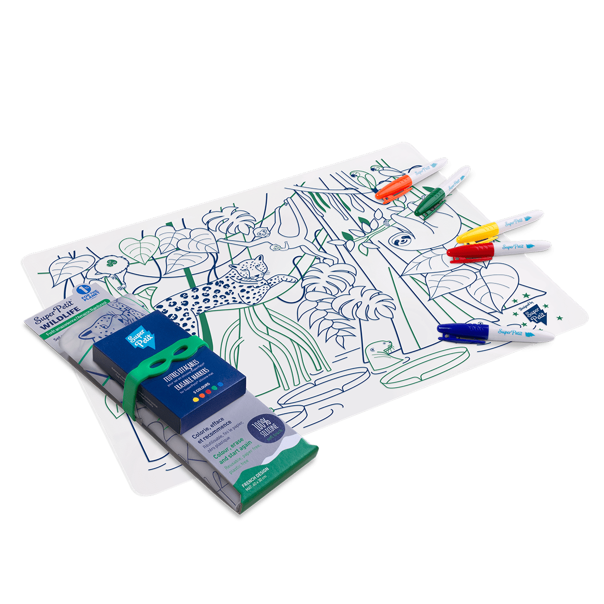 Set Amazonie + Set en Silicone avec Végétation et Animaux Colorés , 5 Feutres - Jeu Créatif - myplayground