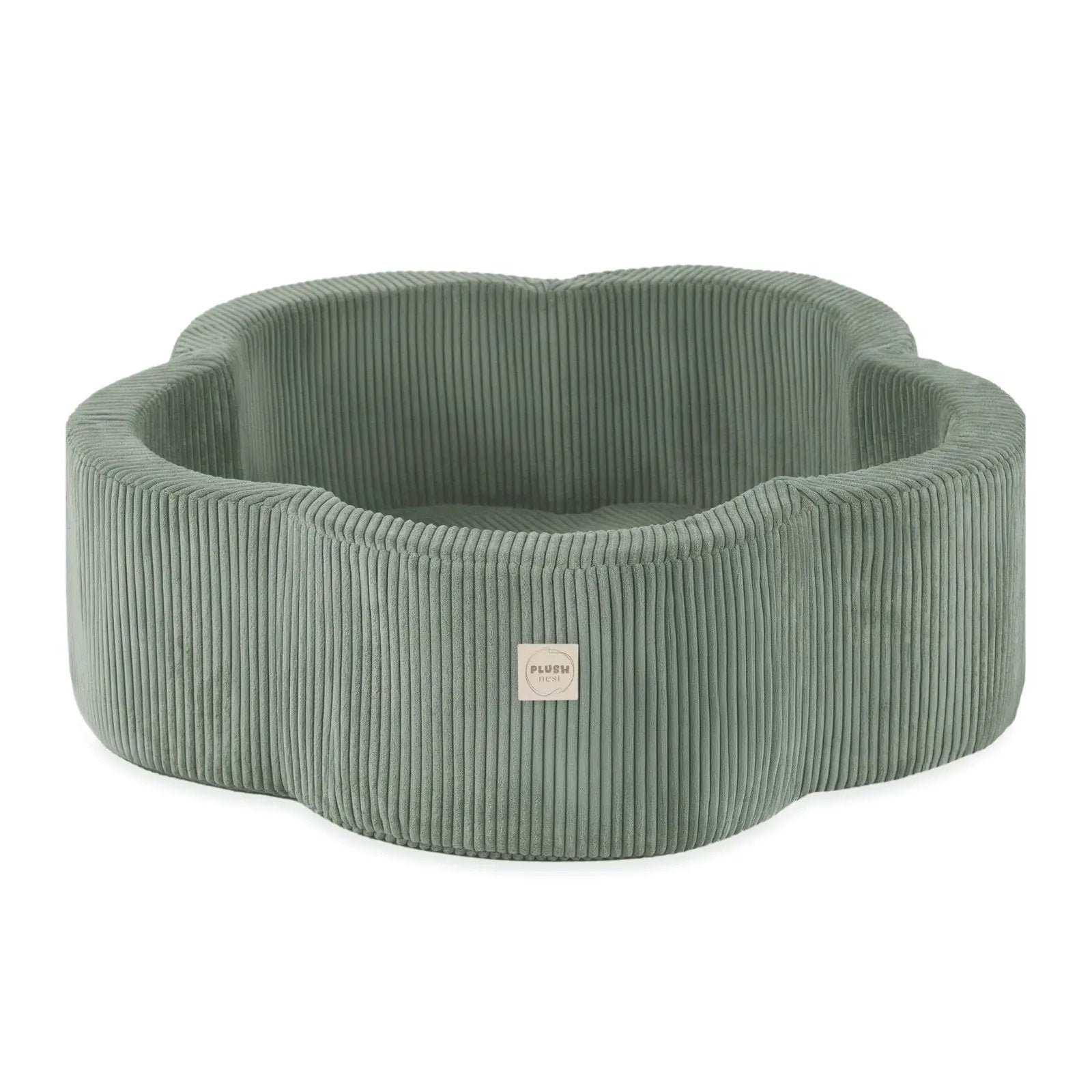 Piscine à balles avec tapis, 95x30, vert, velours côtelé premium, Floral Fun Zone (+ 200 boules perle, perle menthe, argent) - Plush Nest - Misioo by Misioo