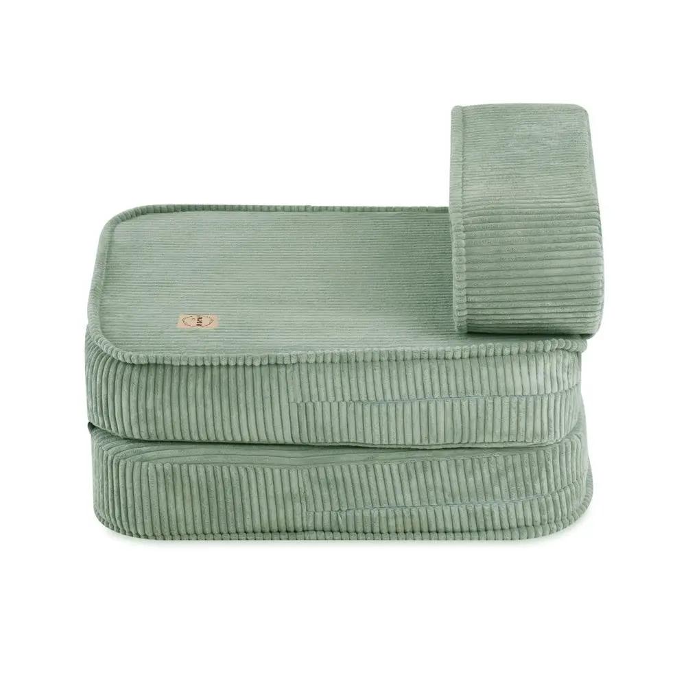 Chaise longue enfant, 150x60x25 cm, velours côtelé vert premium - Plush Nest by Misioo