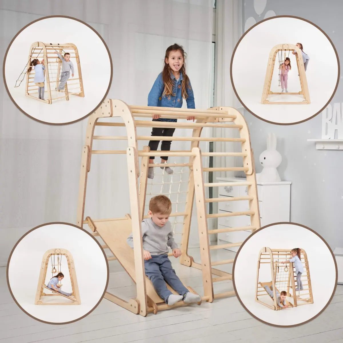 Indoor Wooden Playground for Children - 6in1 Playground + Swings Set + Slide Board - myplayground