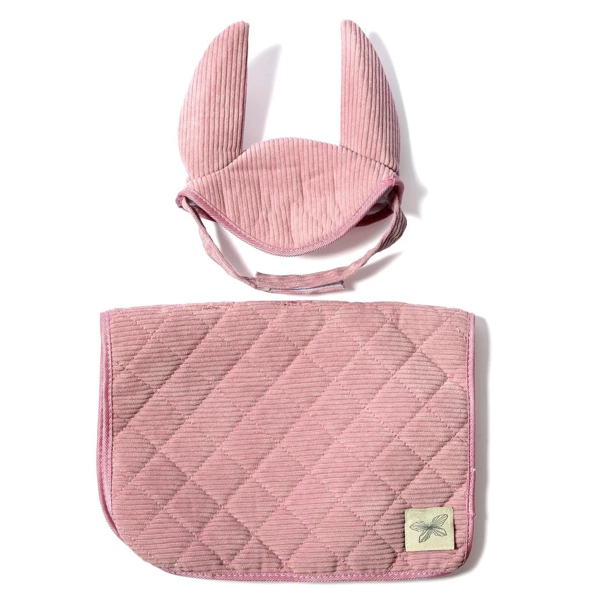 Tapis de selle et bonnet en velours côtelé rose pour cheval de loisir by ByASTRUP