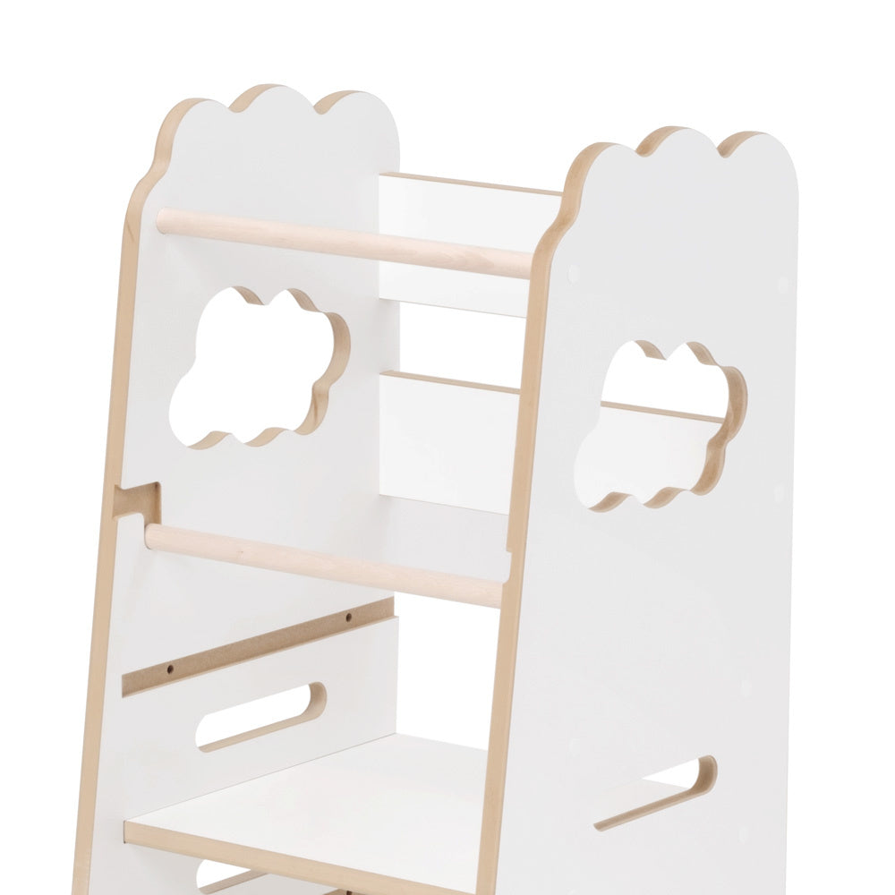 Tabouret d'aide cuisine enfant 2 niveaux - Blanc nuage - Bois - PLUSH NEST Misioo Tabouret d'Apprentissage Enfant Blanc - Nuage 2 Niveaux - PLUSH NEST myplayground