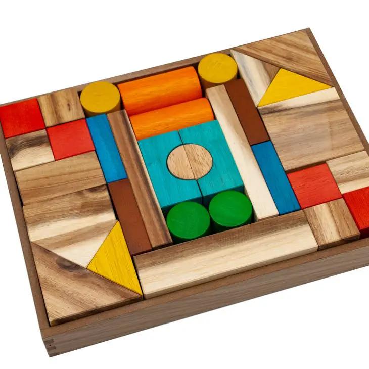 Cubes en bois de couleur naturelle by Q Toys