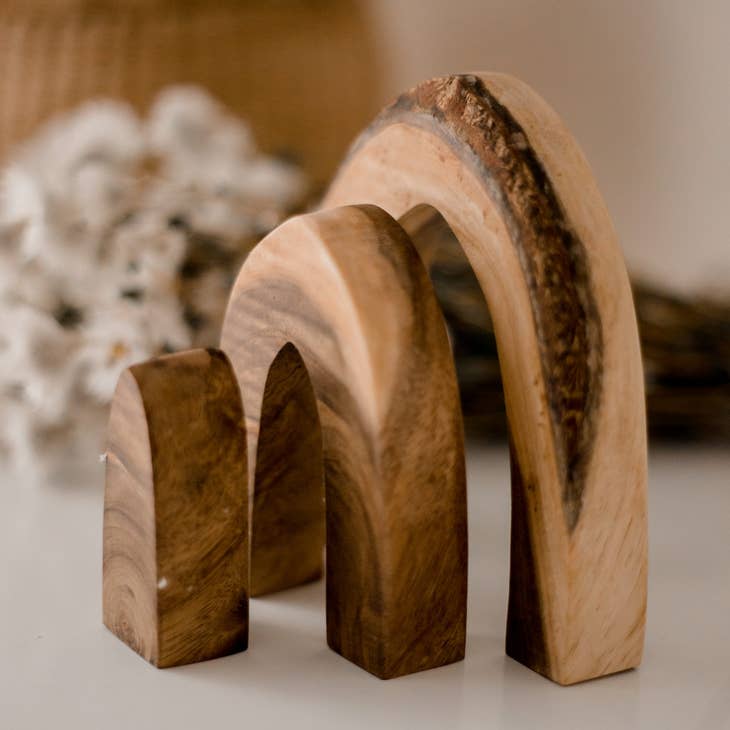 Arbre Arc-en-Ciel + Ensemble de Mini-Blocs Empilables en Bois - Jeu de Construction by Q Toys