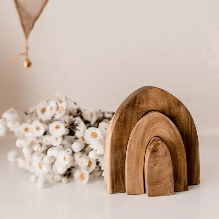 Arbre Arc-en-Ciel + Ensemble de Mini-Blocs Empilables en Bois - Jeu de Construction by Q Toys