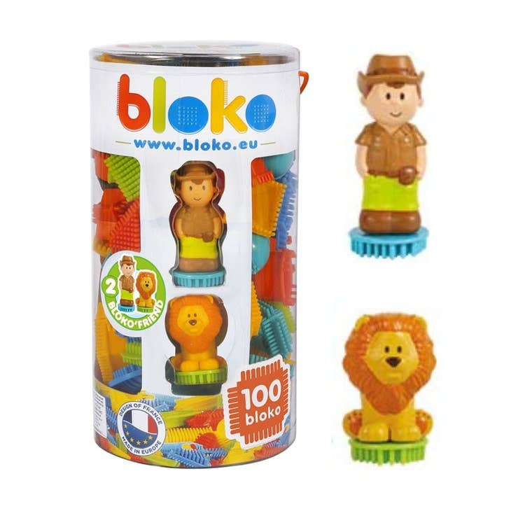 Tube 100 Bloko + 2 Figurines 3D Jungle - BLOKO 503663 - myplayground