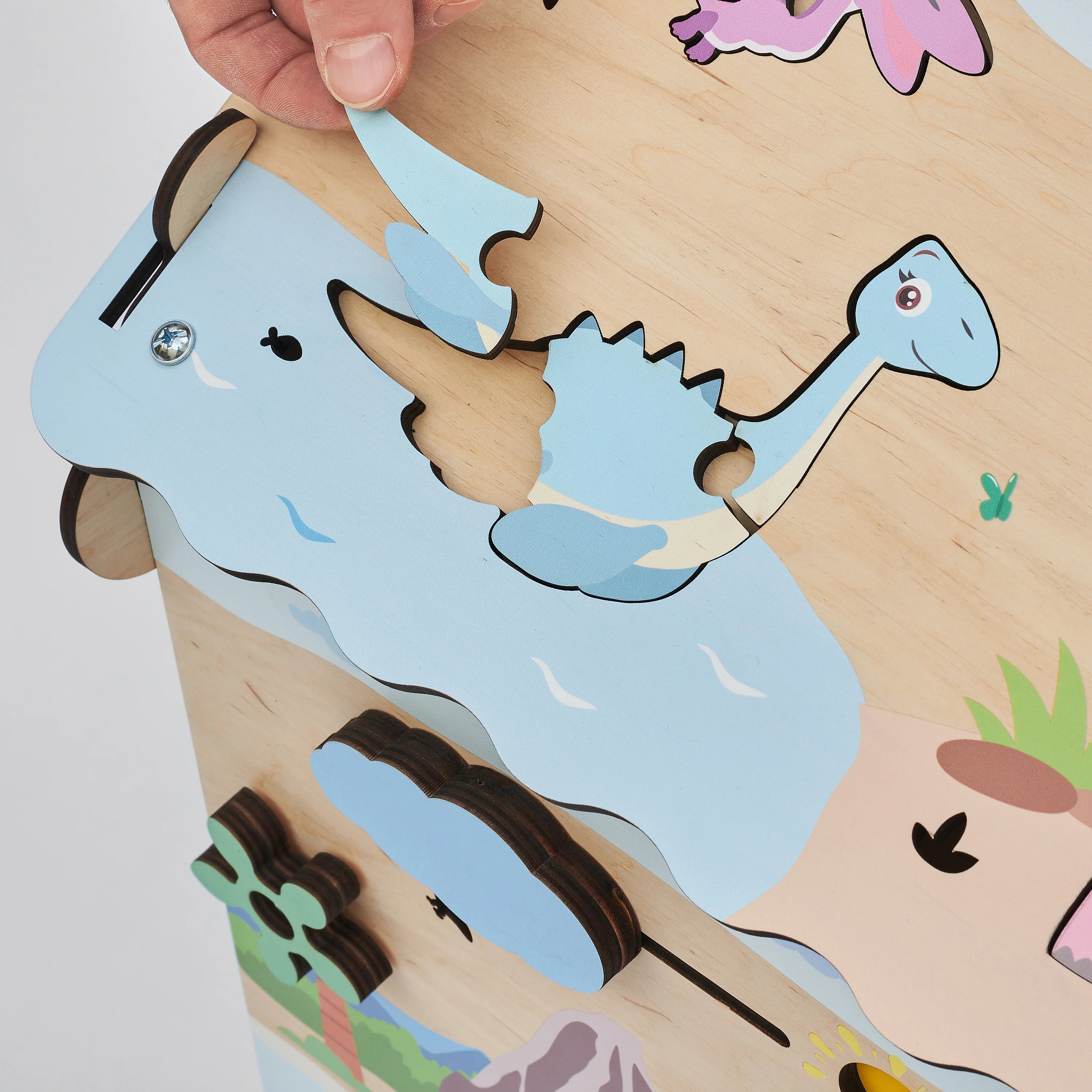 BusyKids - Busy Board Maisonnette Éducative DINO Équipé d'un Éclairage - Bois Natura - 12 à 18 mois  BusyKids  myplayground