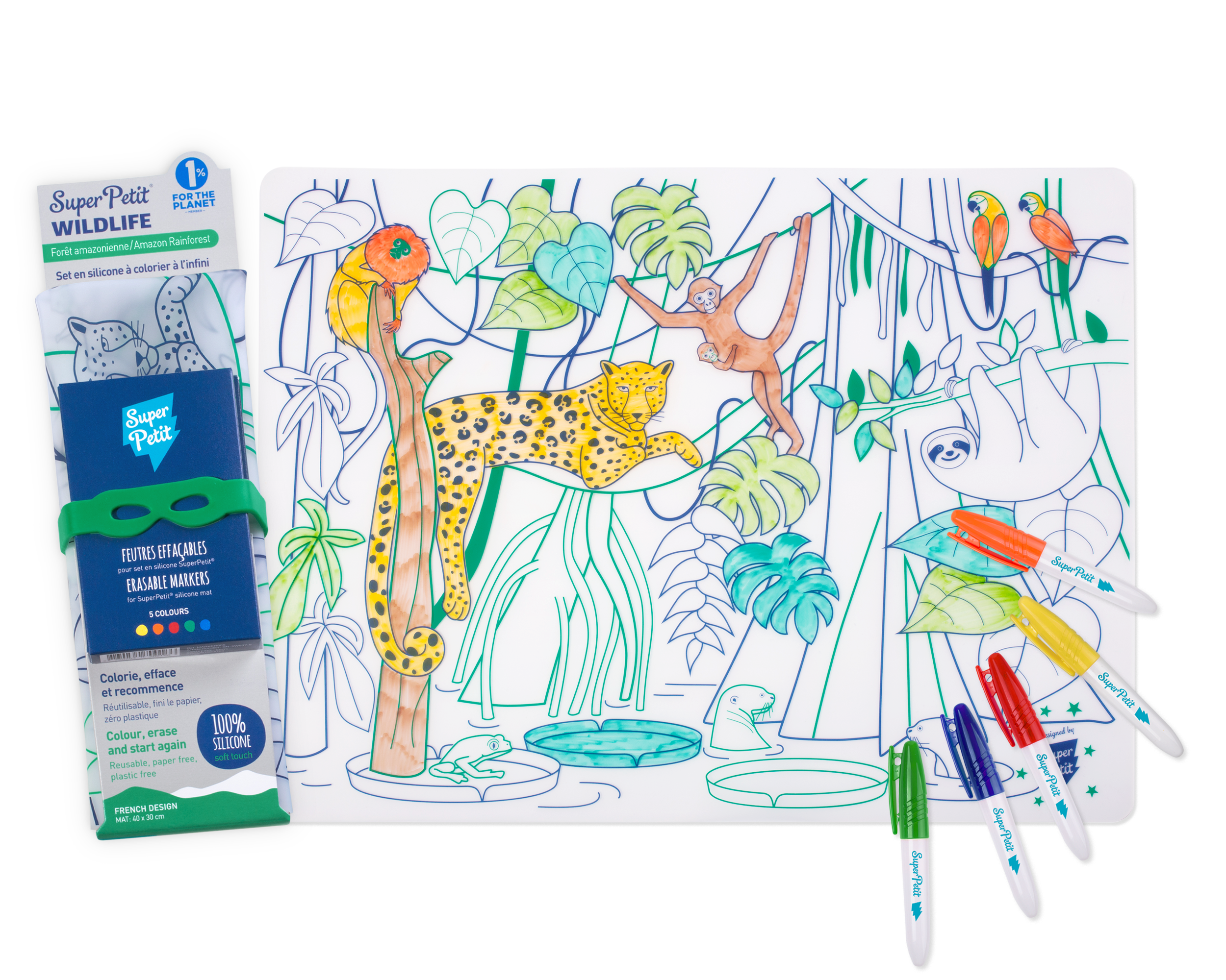 Set Amazonie + Set en Silicone avec Végétation et Animaux Colorés , 5 Feutres  - Jeu Créatif  SuperPetit Set Amazonie + Set en Silicone avec Végétation et Animaux Colorés , 5 Feutres  - Jeu Créatif myplayground