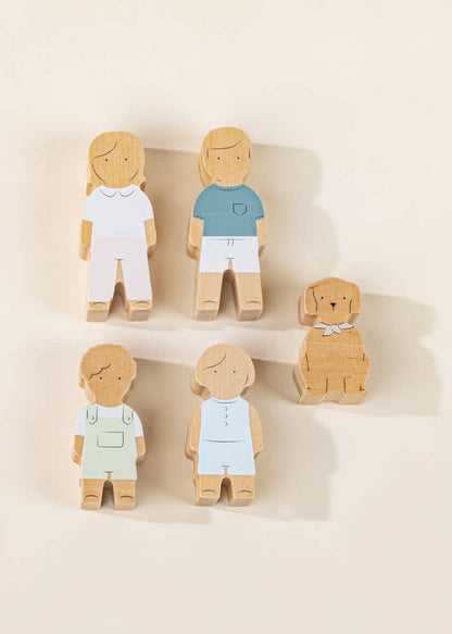 Ensemble de 5 personnages de maison de poupée familiale en bois