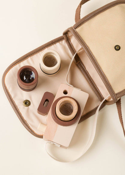 Appareil Photo en Bois avec Sac - Jouet Éducatif