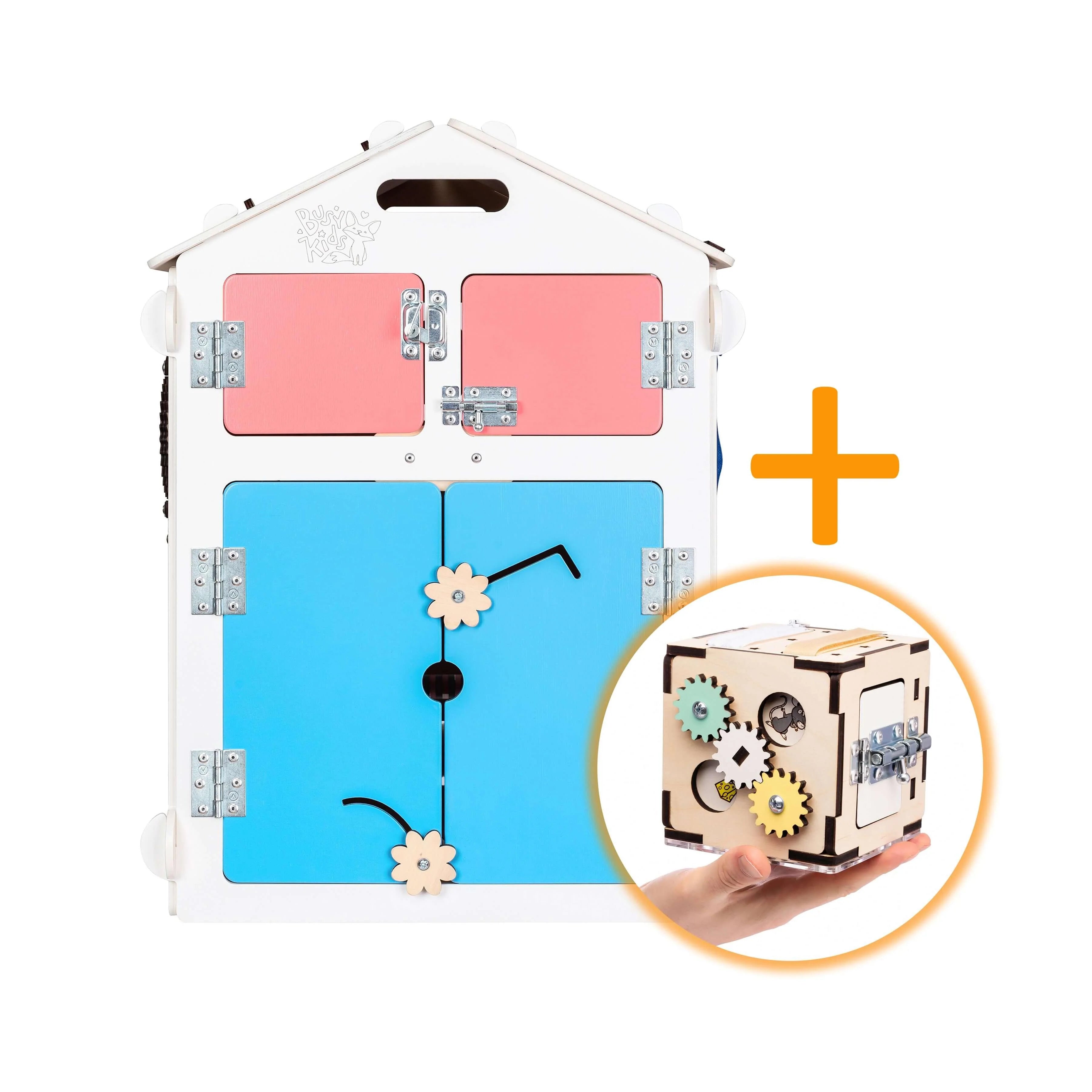 Ensemble Maisonnette Blanche et Cube Interactif - Bois Natura, 12 à 18 mois - BusyKids  BusyKids  myplayground