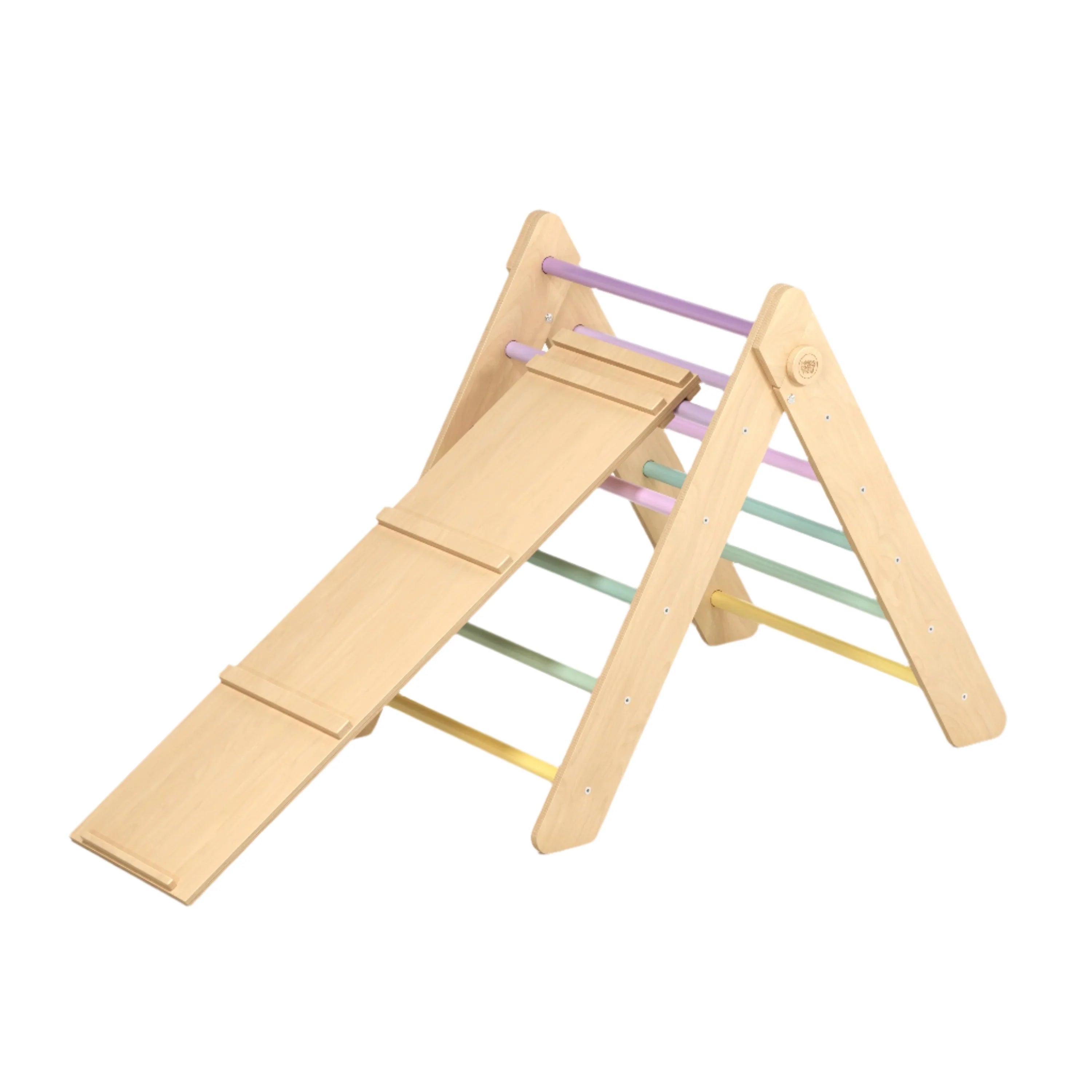 BusyKids - Ensemble Triangle de Pikler et Planche à Double Face Couleurs Pastel - Bois Natura - 12 à 18 mois  BusyKids BusyKids - Ensemble Triangle de Pikler et Planche à Double Face Couleurs Pastel - Bois Natura - 12 à 18 mois myplayground