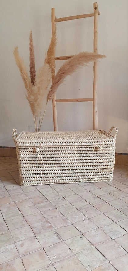 Coffre de Rangement en Osier - Feuille de Palmier - Melecraft