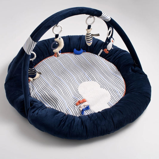 Tapis d'Éveil Marinière - Velours Bleu Baby Sailor - Sauthon