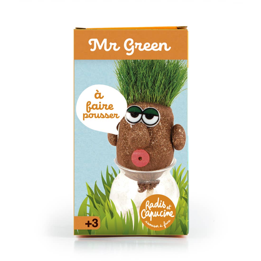 Tête a pousser avec graines de gazon - Mr Green - Kit créatif de jardinage Enfant  Radis Et Capucine Tête a pousser avec graines de gazon - Mr Green - Kit créatif de jardinage Enfant myplayground