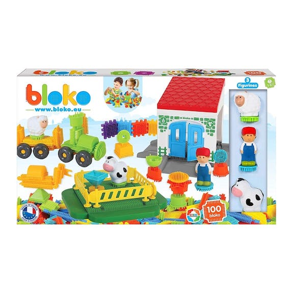 Coffret 100 Bloko + Ferme + 3 Figurines 3D - Bloko  Bloko Coffret 100 Bloko + Ferme + 3 Figurines 3D - Bloko myplayground