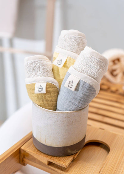 Gant de toilette 100 % coton biologique (paquet de 3) - JASMIN, DESERT & B
