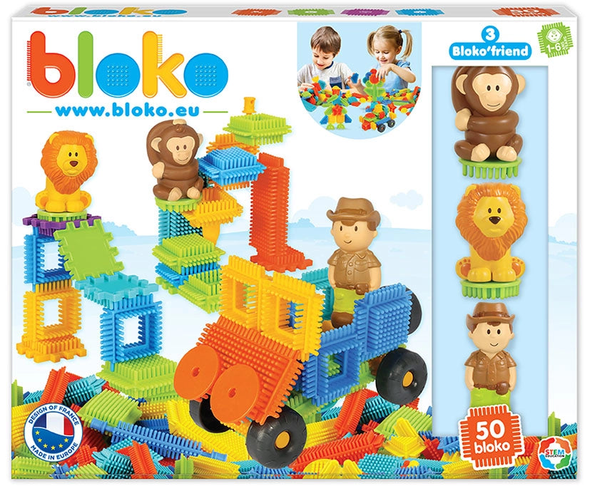 Coffret de 50 Bloko + 3 Figurines 3D Jungle - Bloko  Bloko Coffret de 50 Bloko + 3 Figurines 3D Jungle - Bloko myplayground