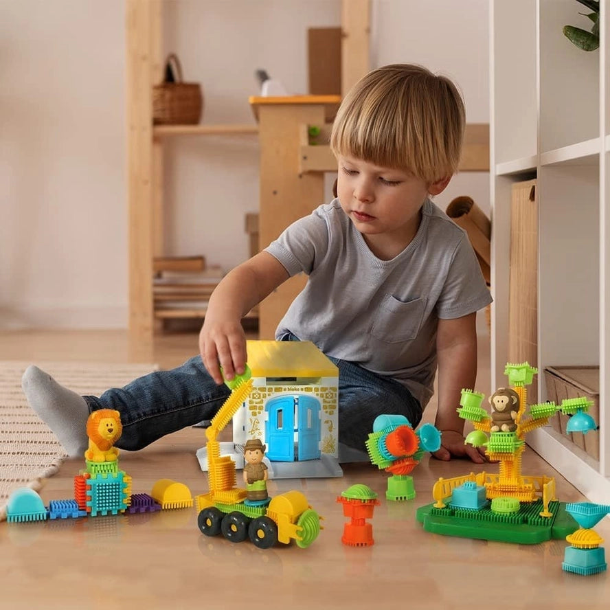 Coffret 100 Bloko + 3 Figurines 3D Jungle - Bloko  Bloko Coffret 100 Bloko + 3 Figurines 3D Jungle - Bloko myplayground